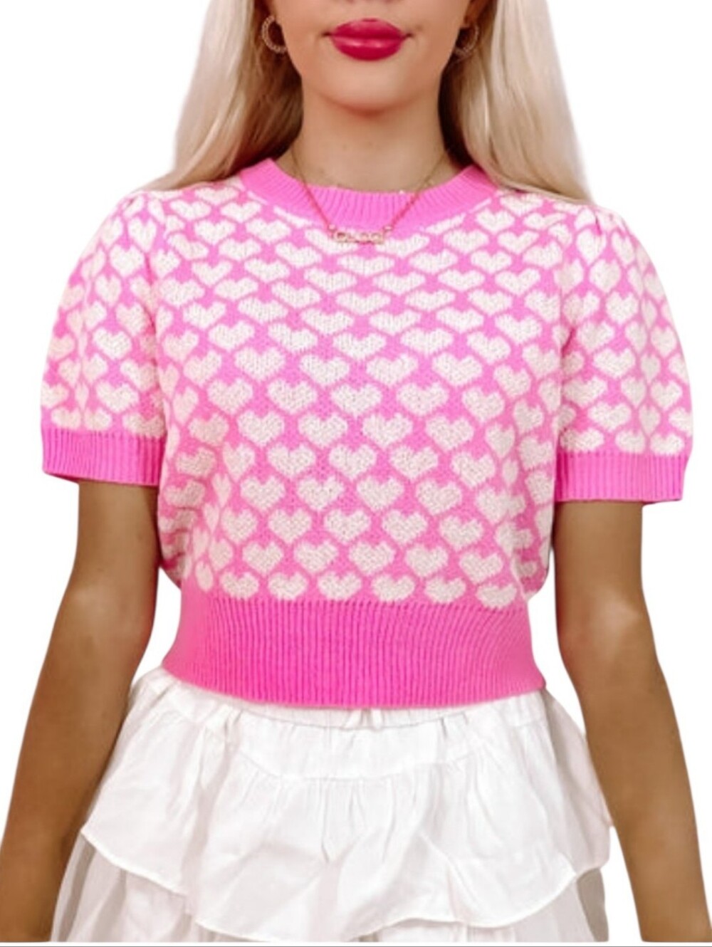 Women's Pants Store Pink Hearts Sweater Sz Medium